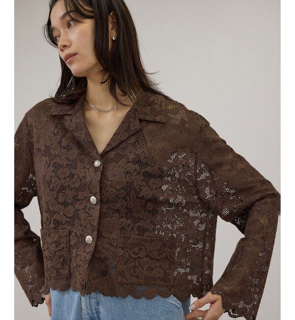 SALON adam et rope'「スカラップレースクロップドシャツジャケット」|その他|ブラウン(20)