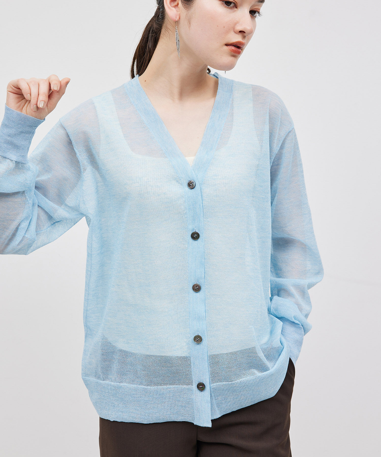 ROPE「【洗える】シアーVネックカーディガン」|カーディガン|