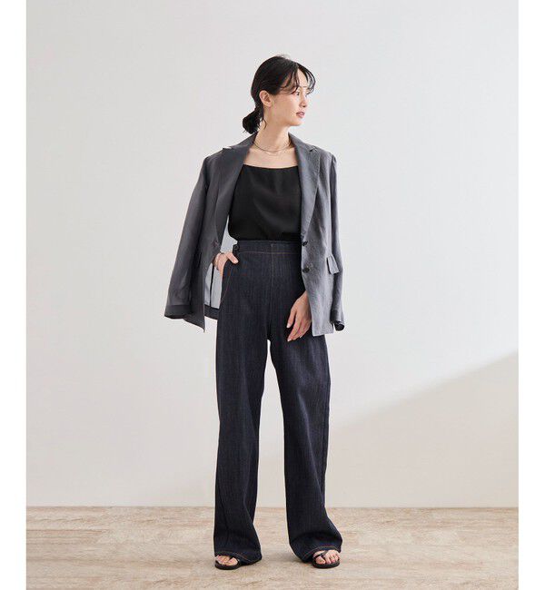 ROPE「【洗える】カップ付きサテンジャージーキャミソール」|キャミソール|