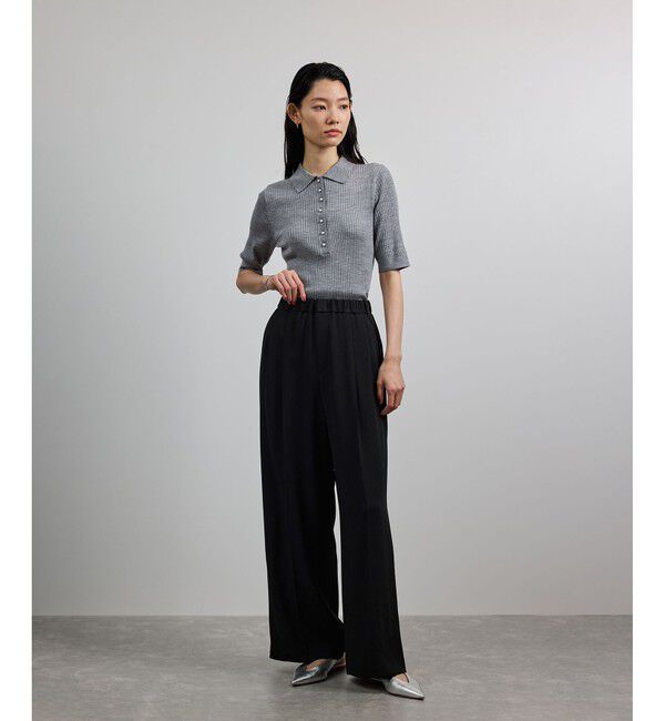 ROPE「【洗える・カセット服・新色追加】バックサテンイージーワイドパンツ/お仕事・通勤・セットアップ対応」|チノ|