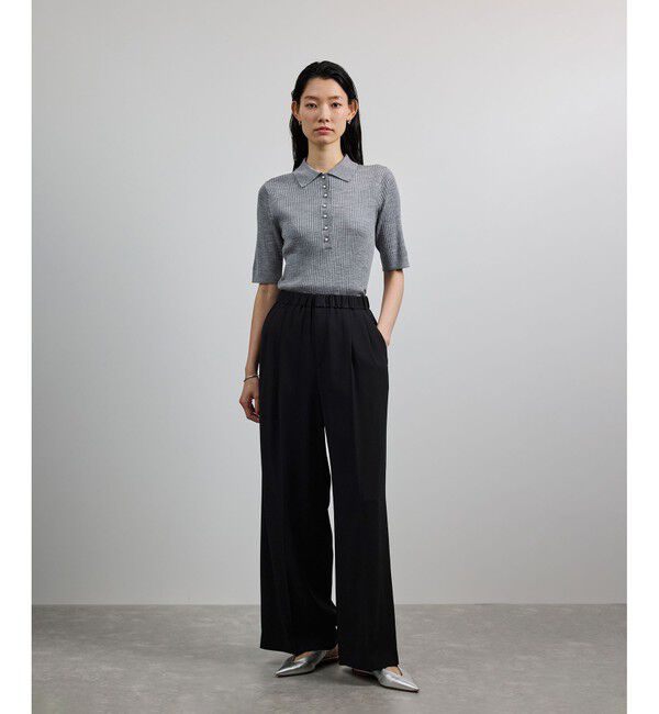 ROPE「【洗える・カセット服・新色追加】バックサテンイージーワイドパンツ/お仕事・通勤・セットアップ対応」|チノ|