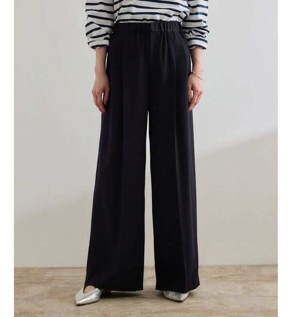 ROPE「【洗える・カセット服・新色追加】バックサテンイージーワイドパンツ/お仕事・通勤・セットアップ対応」|チノ|