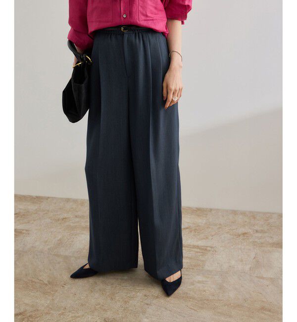 ROPE「【洗える・カセット服・新色追加】バックサテンイージーワイドパンツ/お仕事・通勤・セットアップ対応」|チノ|