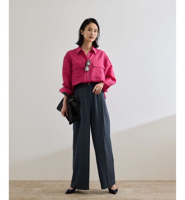 ROPE「【洗える・カセット服・新色追加】バックサテンイージーワイドパンツ/お仕事・通勤・セットアップ対応」|チノ|