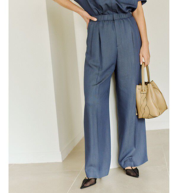 ROPE「【洗える・カセット服・新色追加】バックサテンイージーワイドパンツ/お仕事・通勤・セットアップ対応」|チノ|