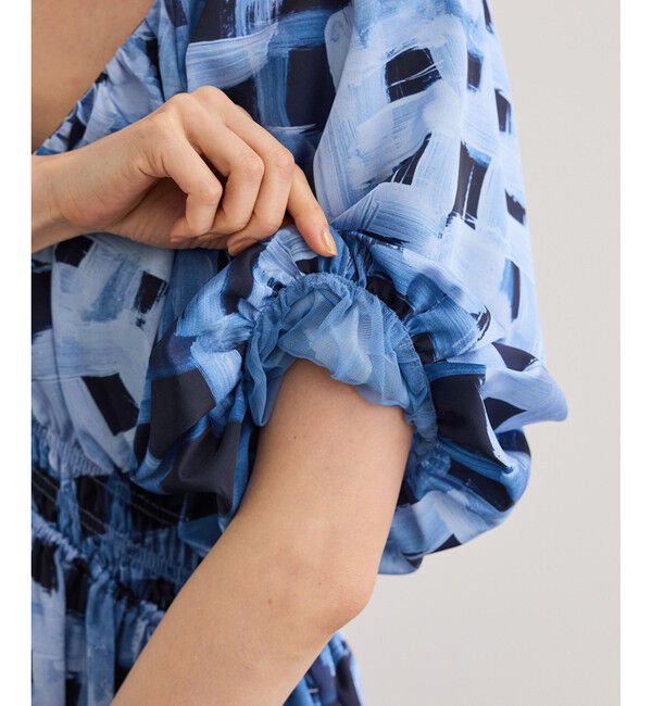 ROPE「スクエア ジオメトリックプリントワンピース/洗える」|ドレス|