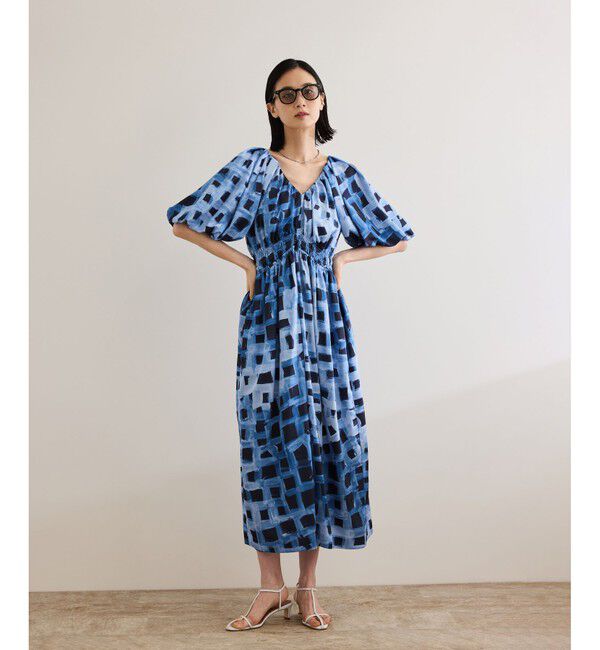 ROPE「スクエア ジオメトリックプリントワンピース/洗える」|ドレス|