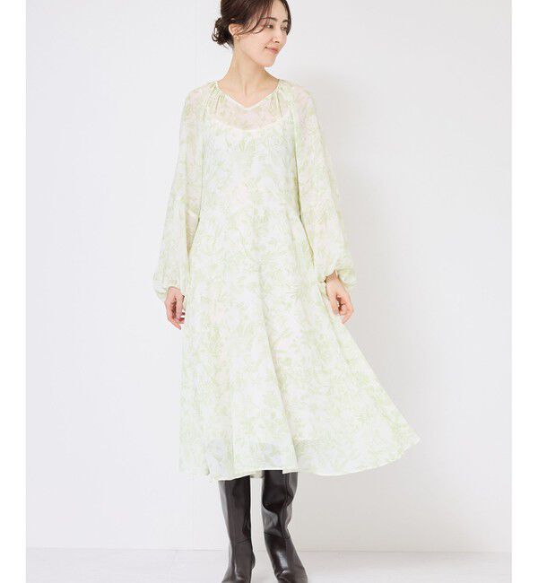 ROPE「シアープリントボリュームスリーブワンピース」|ワンピース|グリーン(30)