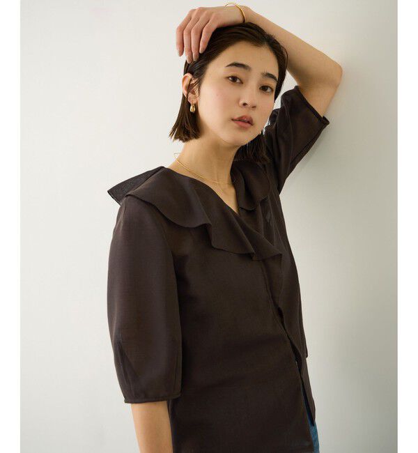 ROPE「リネンライクフリルカラーブラウス/セットアップ対応・イージーケア」|シャツ・ブラウス|ブラウン(20)