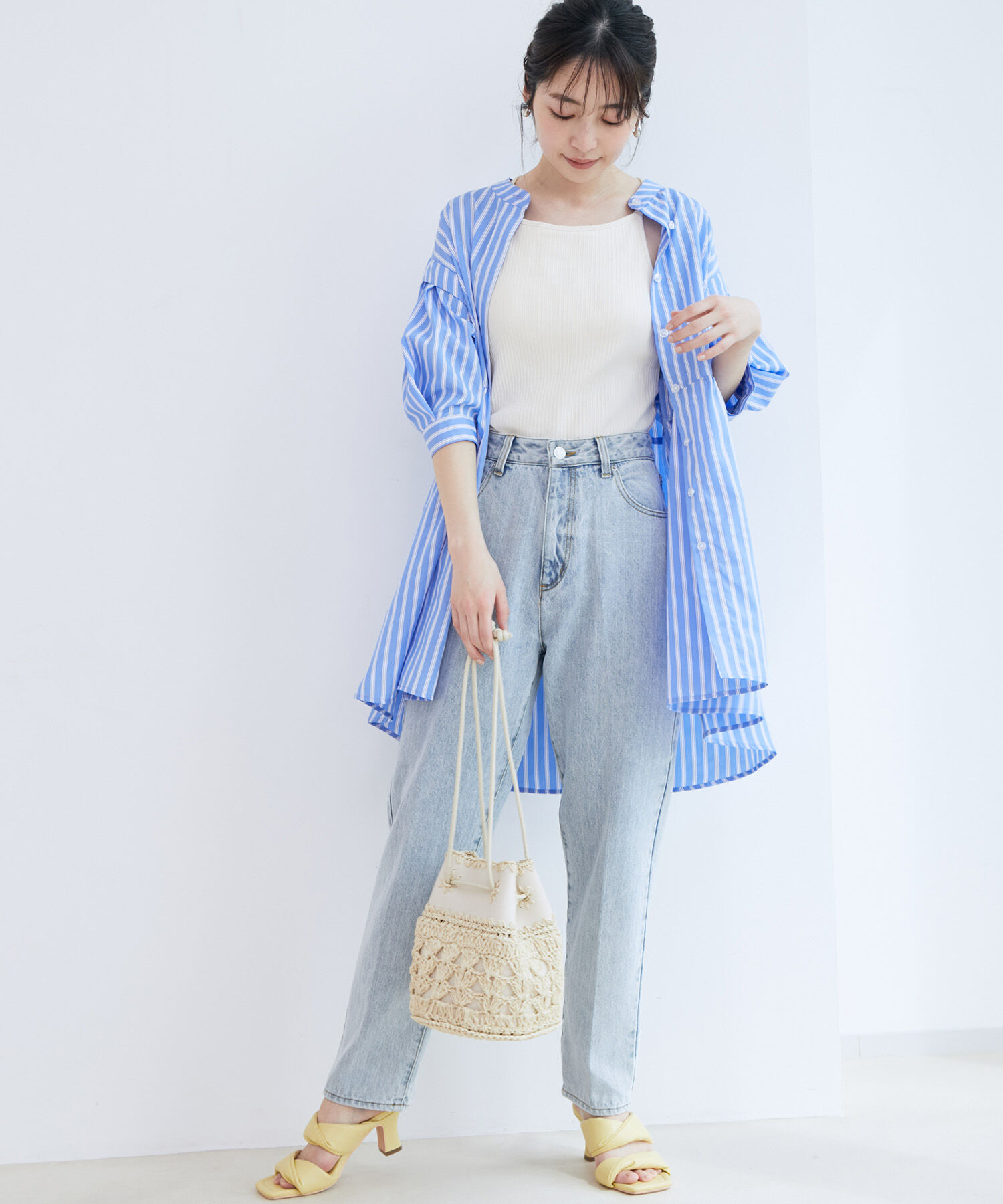 VIS「雑材コンビ異素材巾着バッグ」|ショルダー・メッセンジャー|