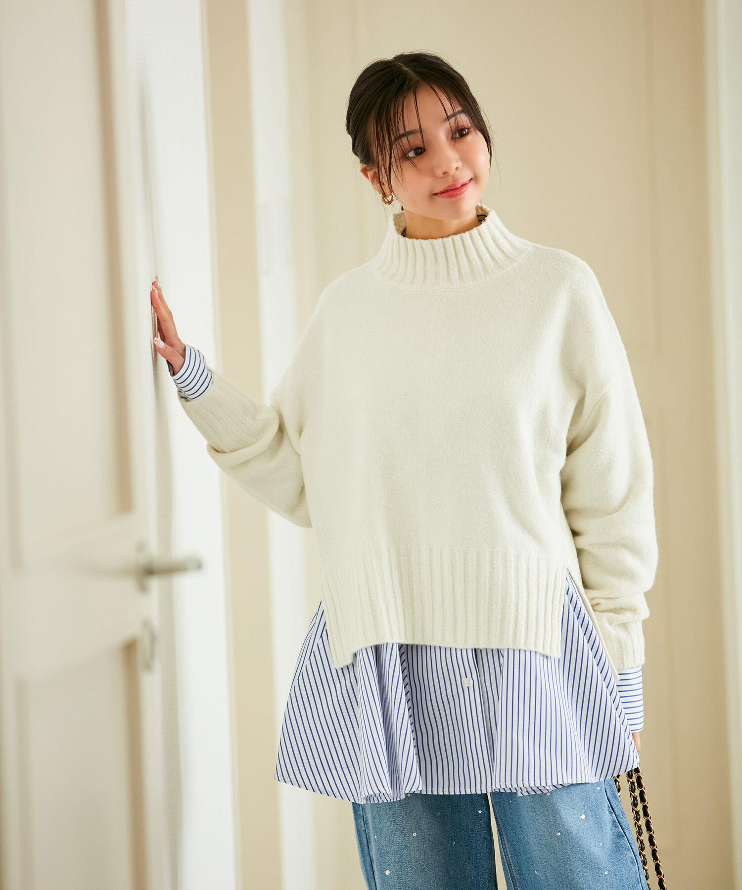 VIS「【選べる着丈】ふわもこサイドスリットニット【洗える】」|ニット・セーター|