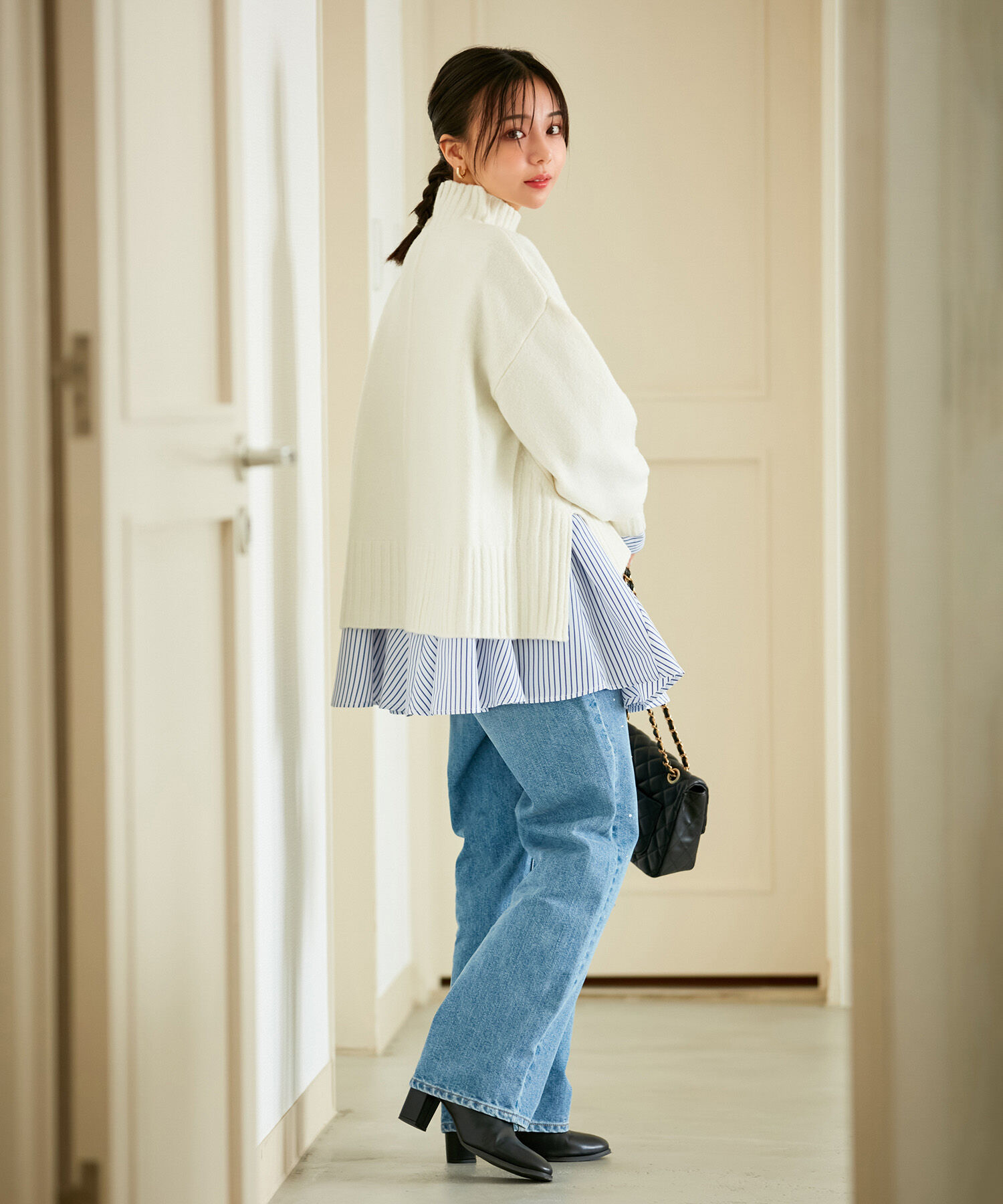 VIS「【選べる着丈】ふわもこサイドスリットニット【洗える】」|ニット・セーター|