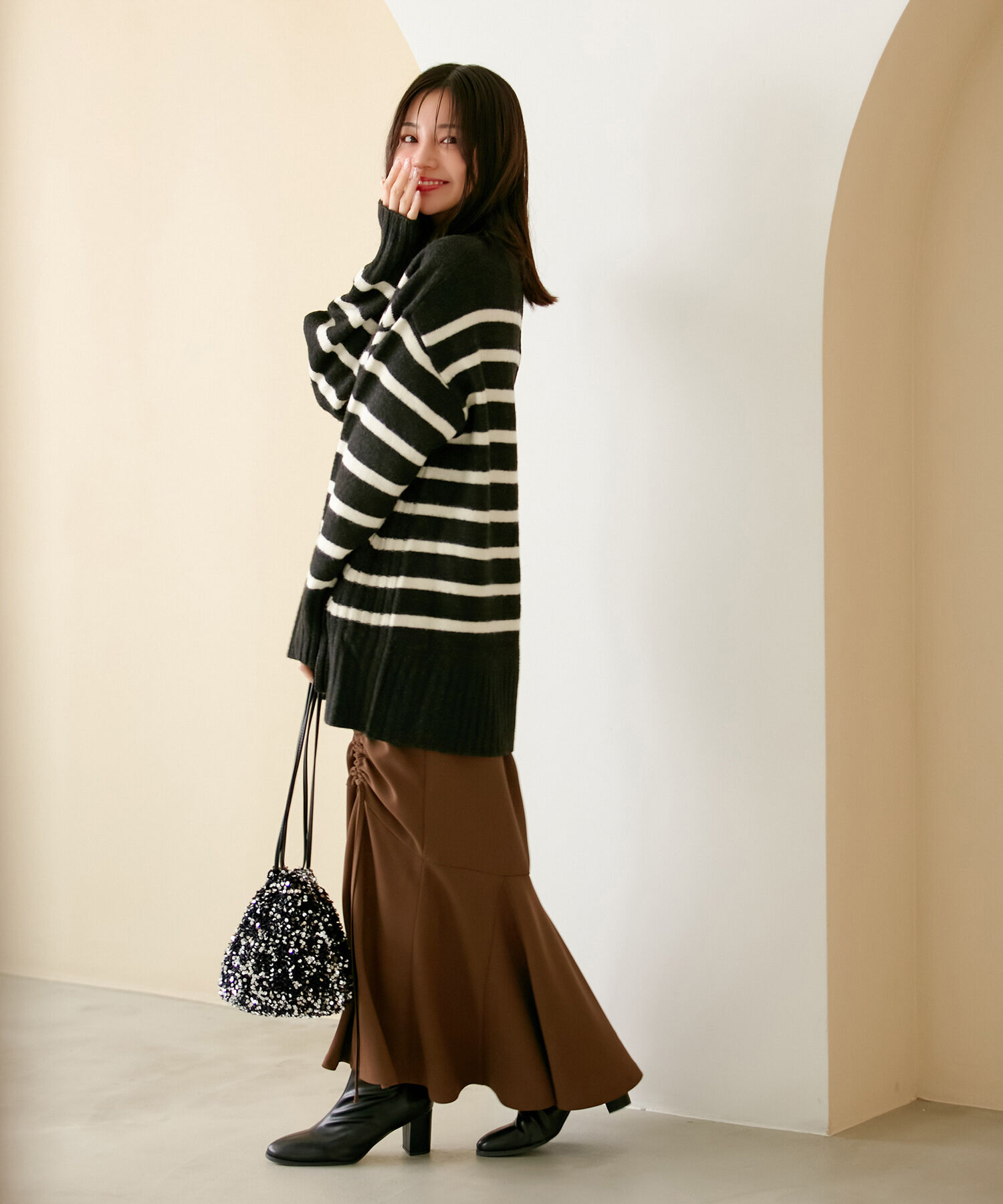 VIS「【選べる着丈】ふわもこサイドスリットニット【洗える】」|ニット・セーター|