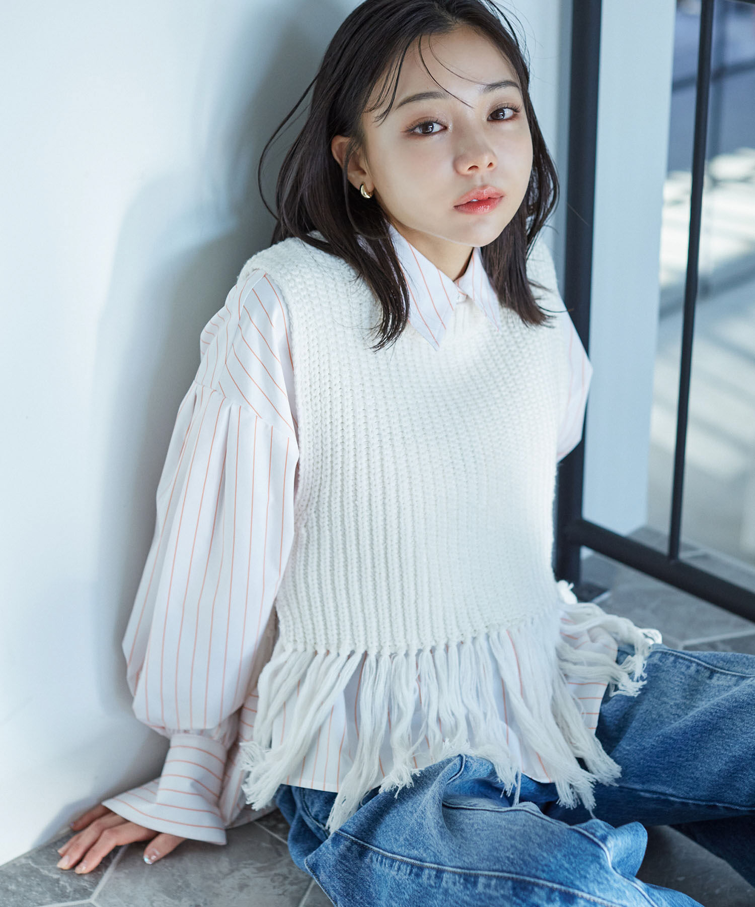 VIS「フリンジニットベスト」|ベスト・ジレ|オフホワイト(15)