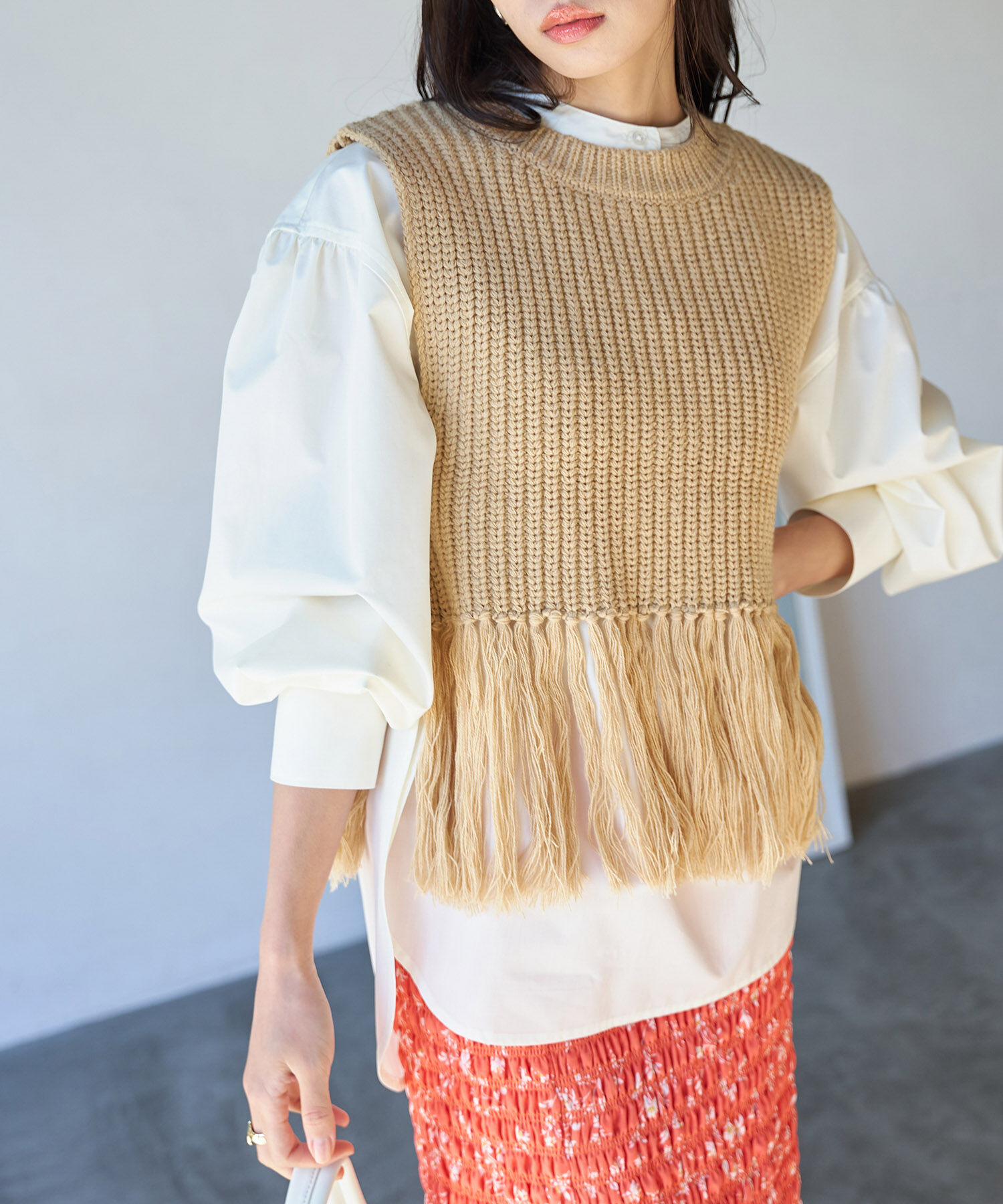 VIS「フリンジニットベスト」|ベスト・ジレ|ベージュ系(28)