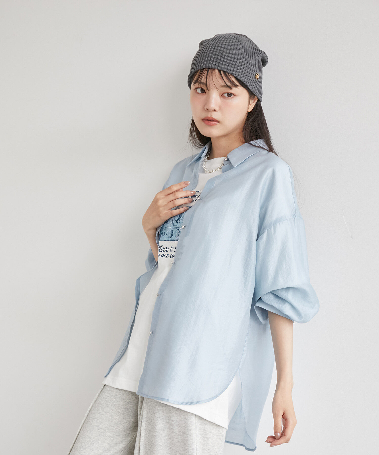 VIS「メタル釦シンプルシアーシャツ」|シャツ・ブラウス|