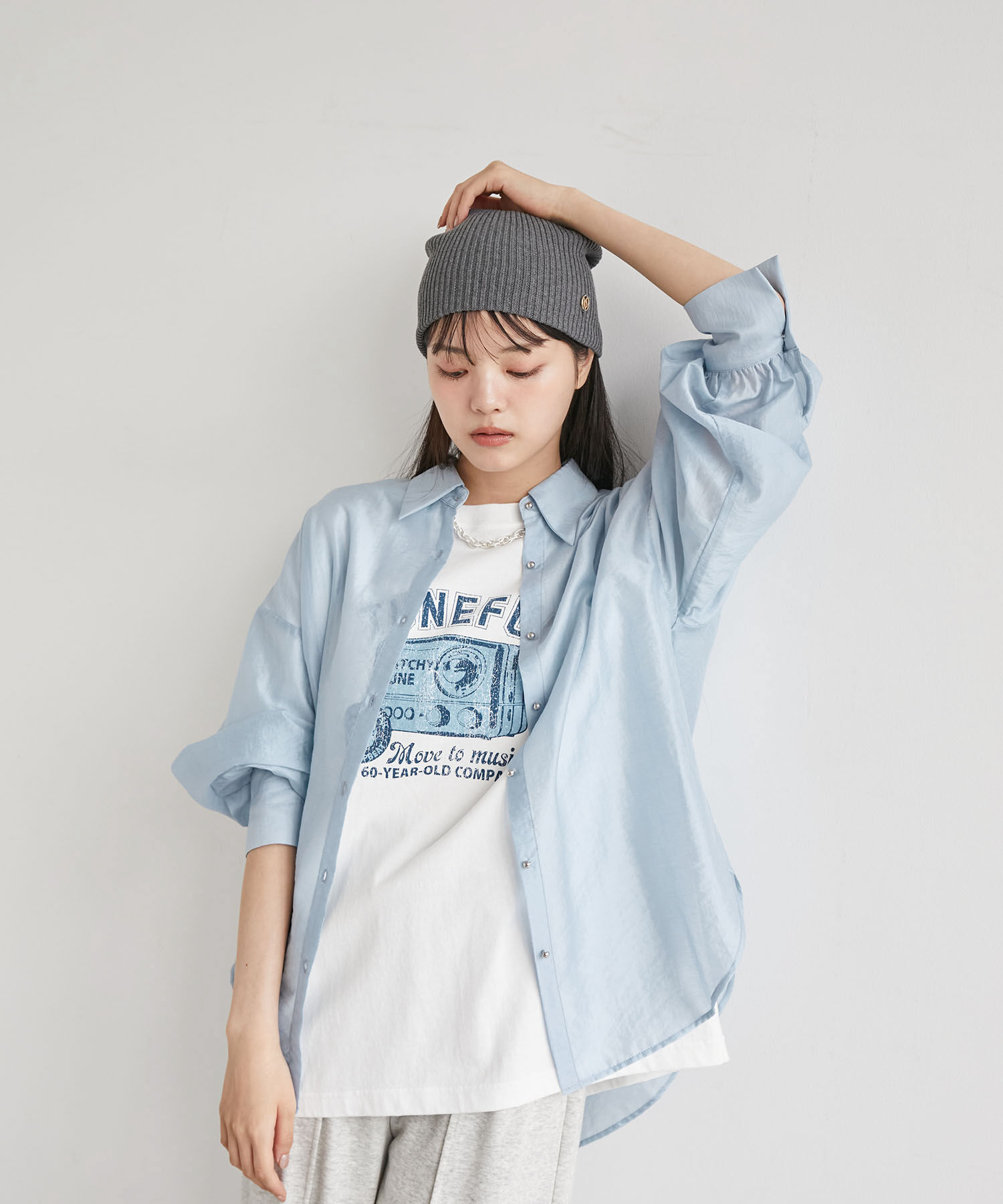 VIS「メタル釦シンプルシアーシャツ」|シャツ・ブラウス|