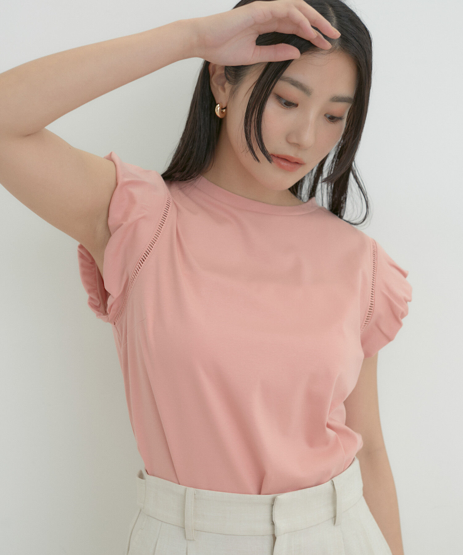 VIS「【洗える】シルケットポイントレースカットソー」|Tシャツ・カットソー|