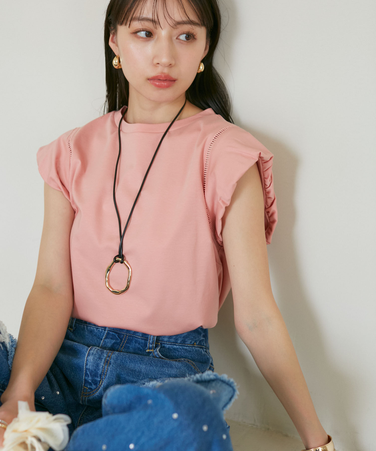 VIS「【洗える】シルケットポイントレースカットソー」|Tシャツ・カットソー|