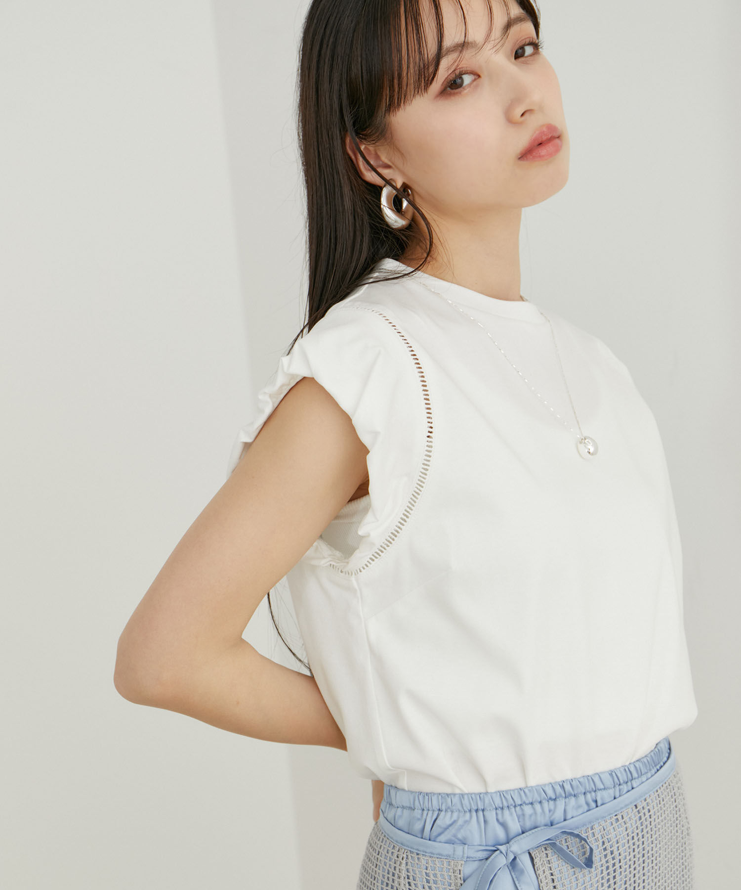 VIS「【洗える】シルケットポイントレースカットソー」|Tシャツ・カットソー|