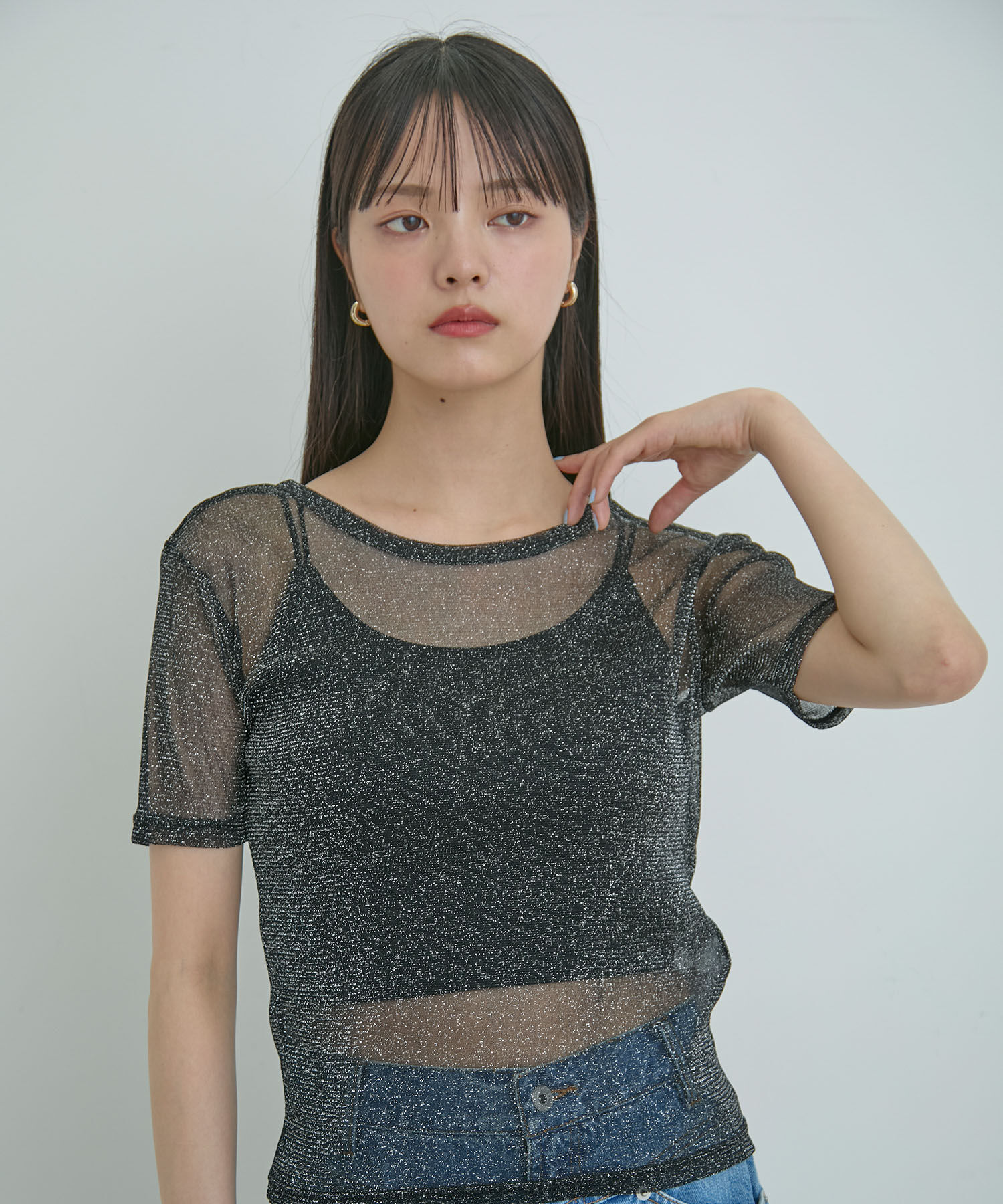 VIS「【洗える】シアーラメレイヤードTシャツ」|Tシャツ・カットソー|