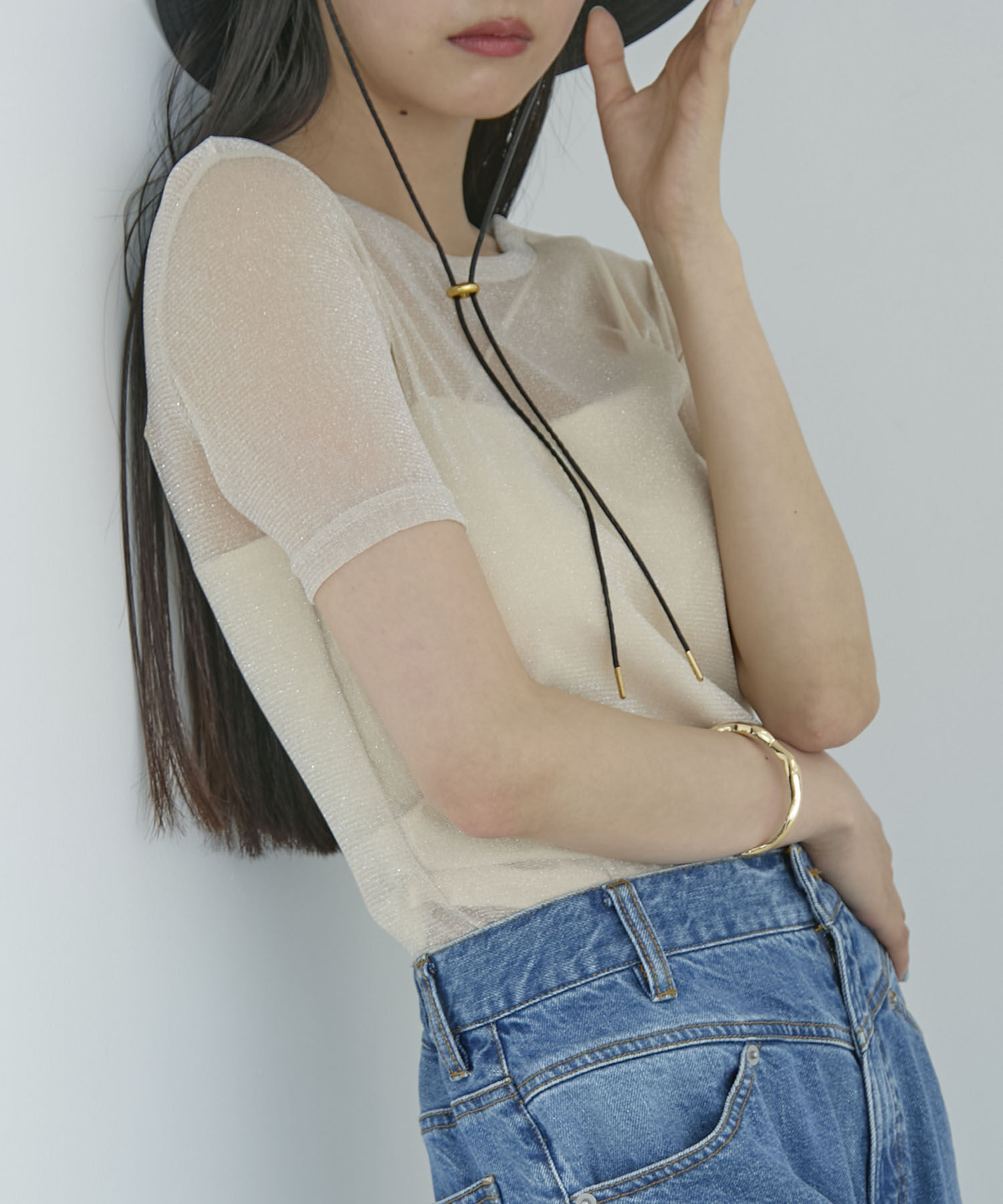 VIS「【洗える】シアーラメレイヤードTシャツ」|Tシャツ・カットソー|オフホワイト(15)