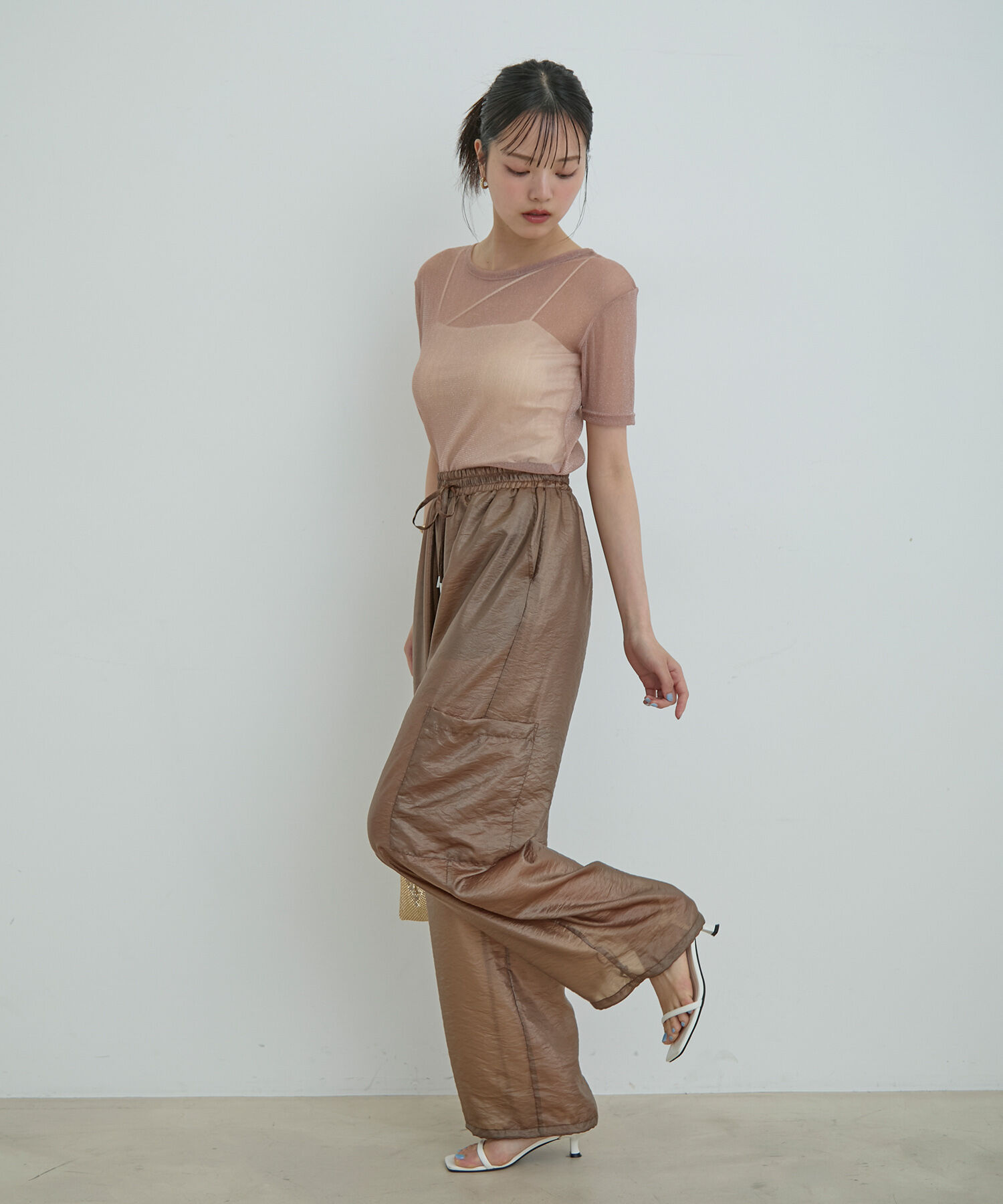 VIS「【洗える】シアーラメレイヤードTシャツ」|Tシャツ・カットソー|