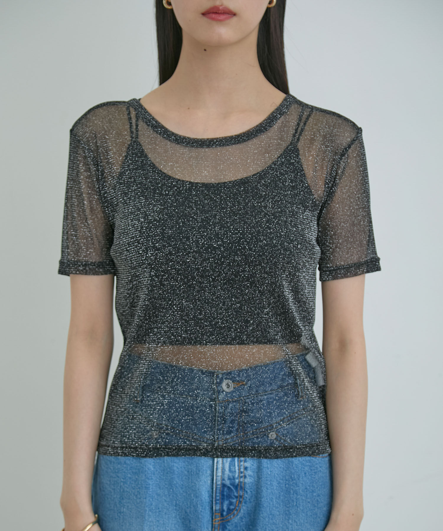 VIS「【洗える】シアーラメレイヤードTシャツ」|Tシャツ・カットソー|