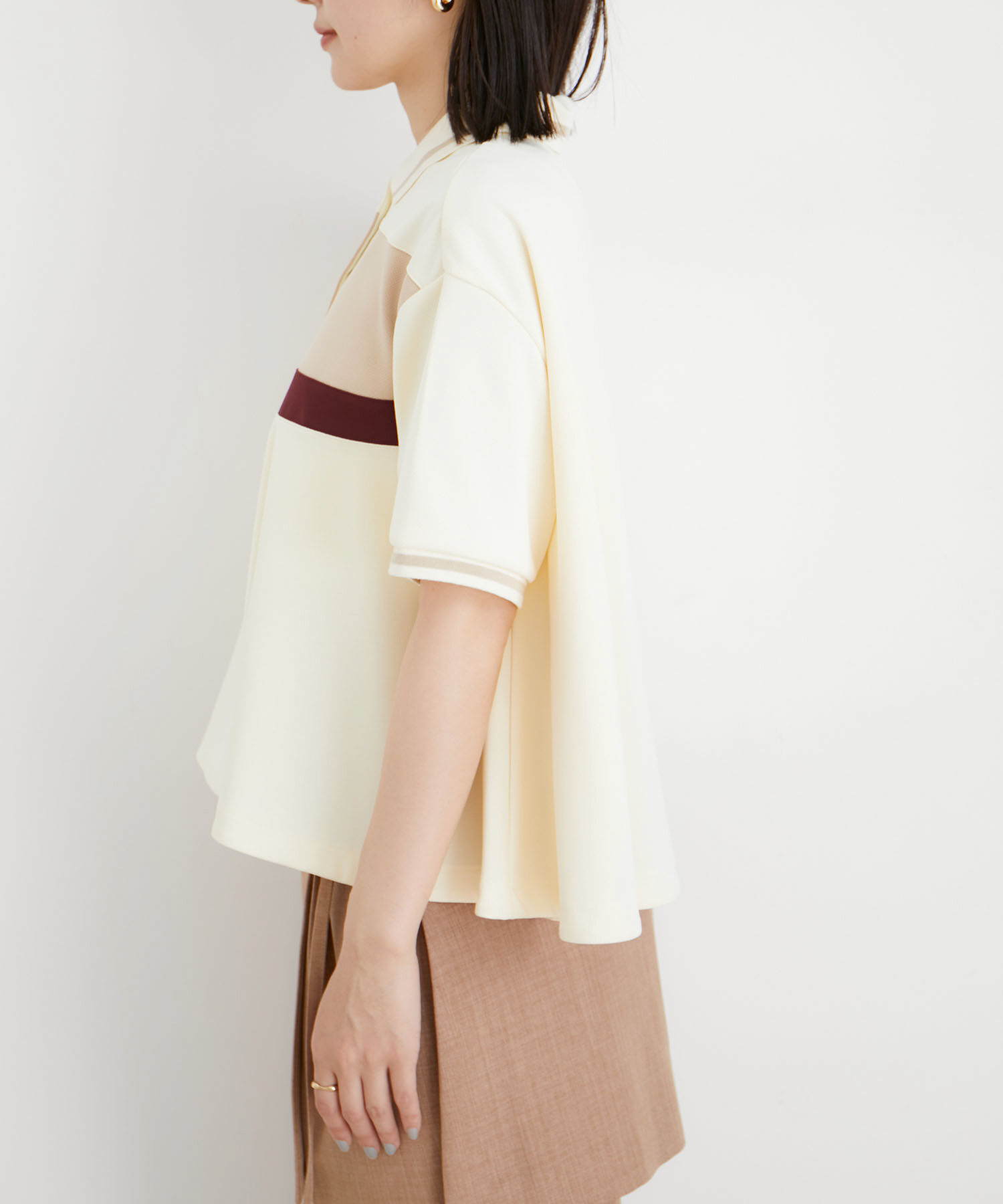 VIS「【洗える】裾フレアポロトップス」|ポロシャツ|