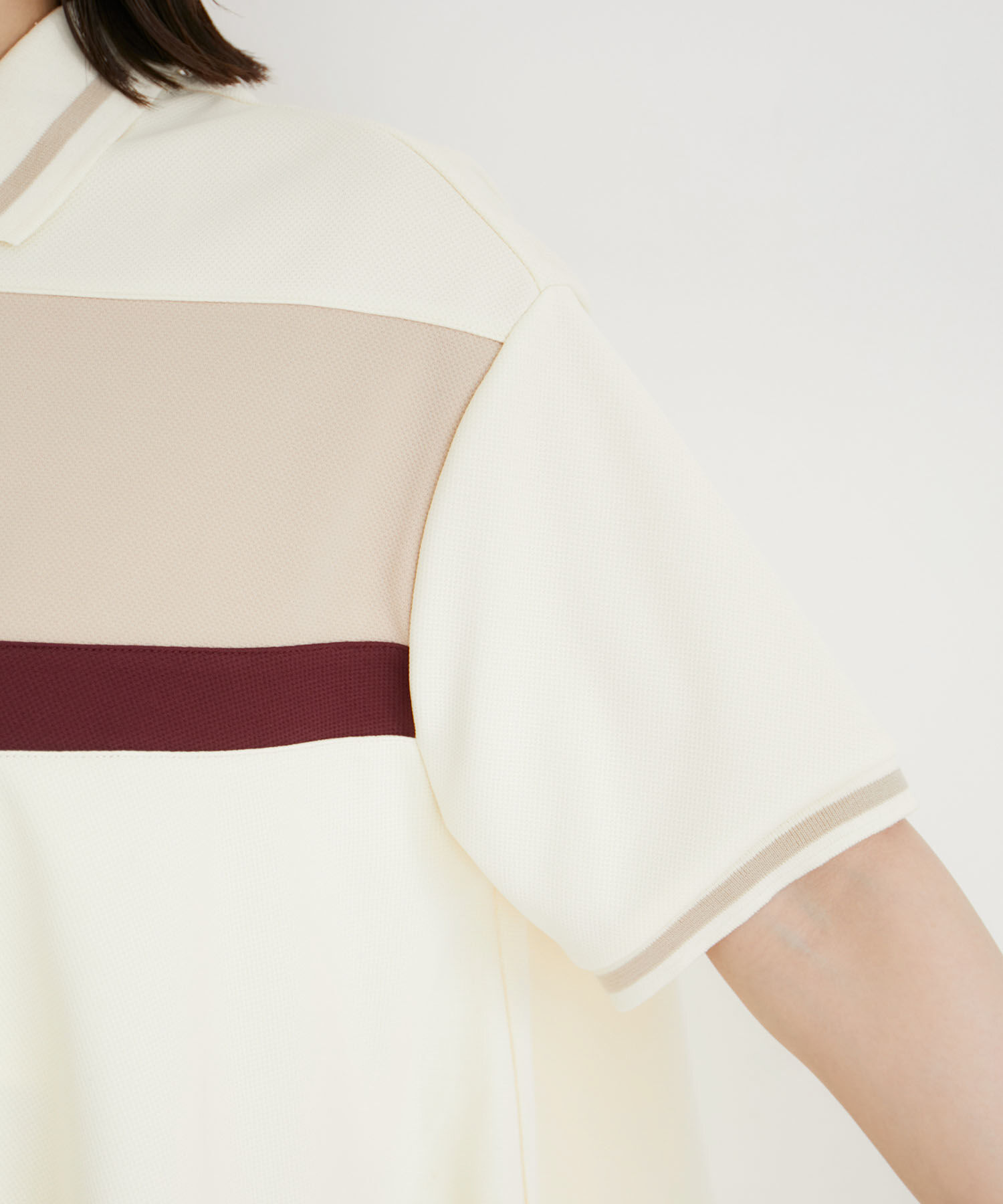 VIS「【洗える】裾フレアポロトップス」|ポロシャツ|