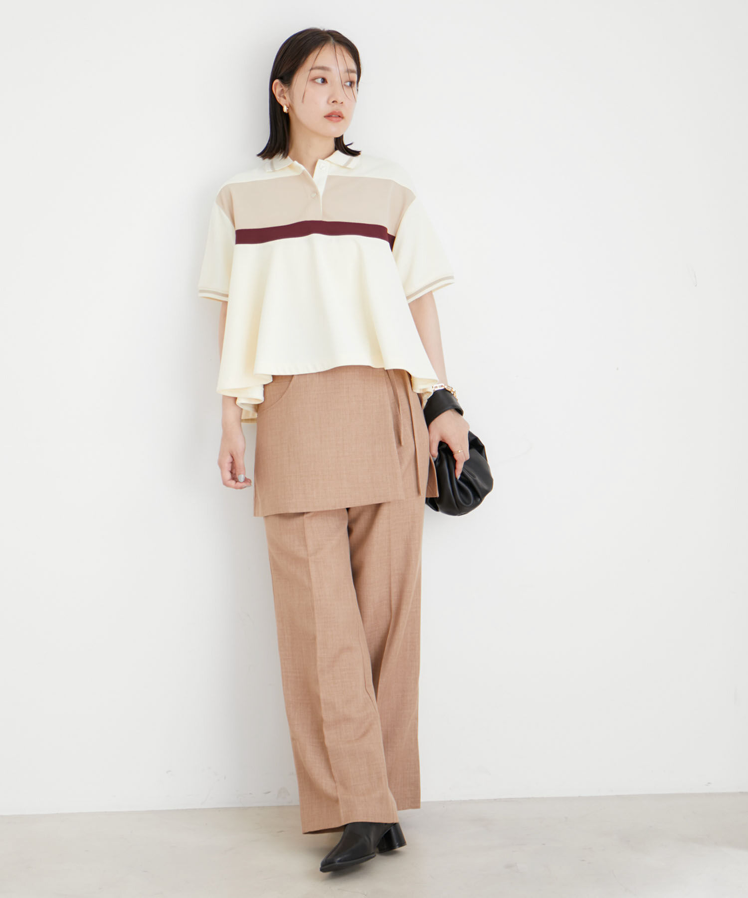 VIS「【洗える】裾フレアポロトップス」|ポロシャツ|