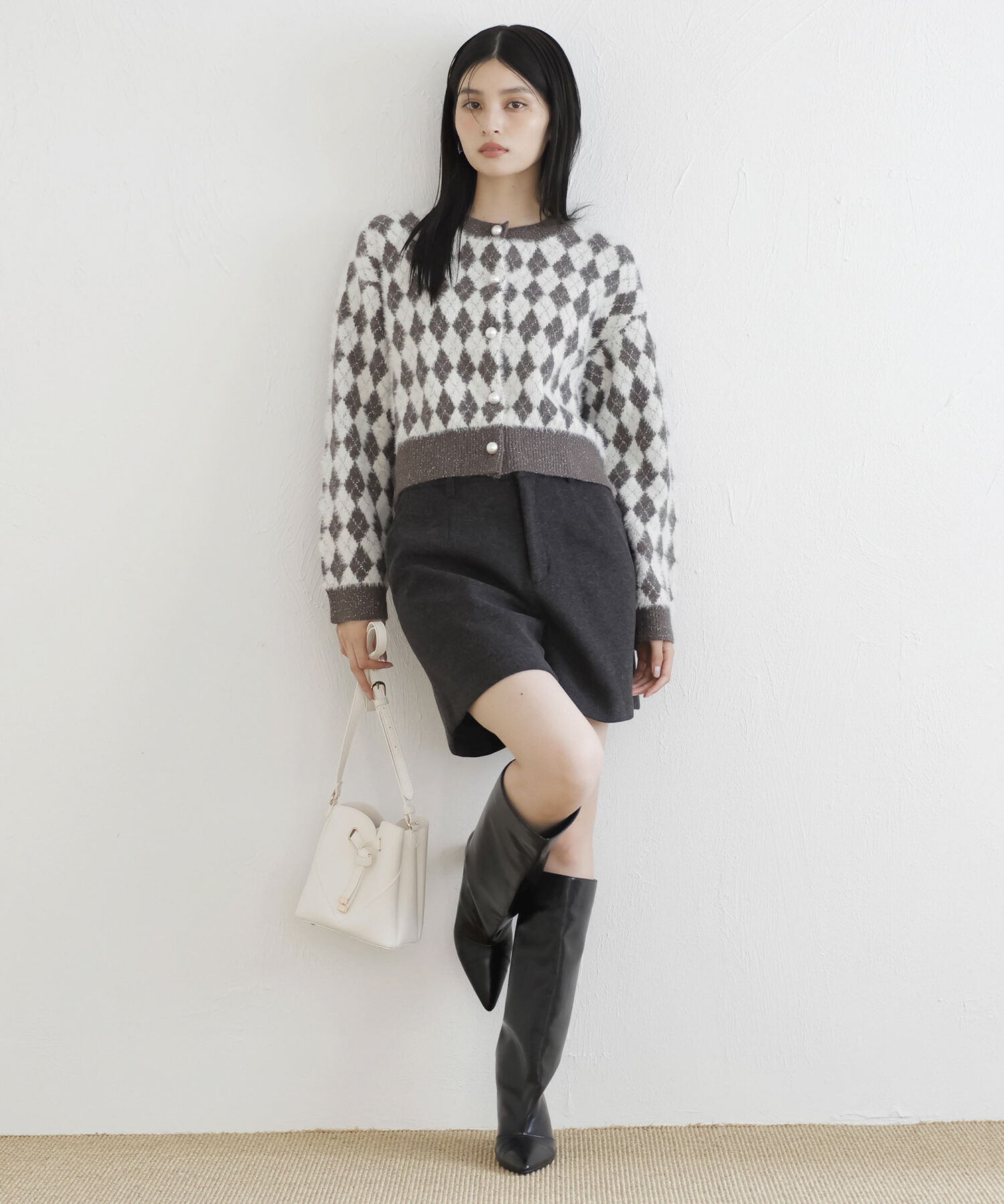 VIS「ミニアーガイル柄ビックパールボタンカーディガン」|カーディガン|