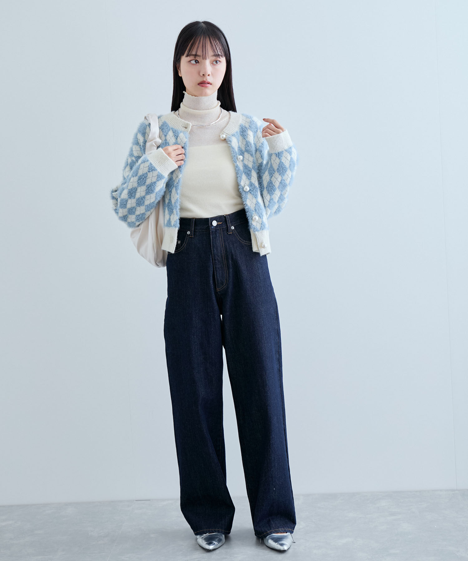 VIS「ミニアーガイル柄ビックパールボタンカーディガン」|カーディガン|