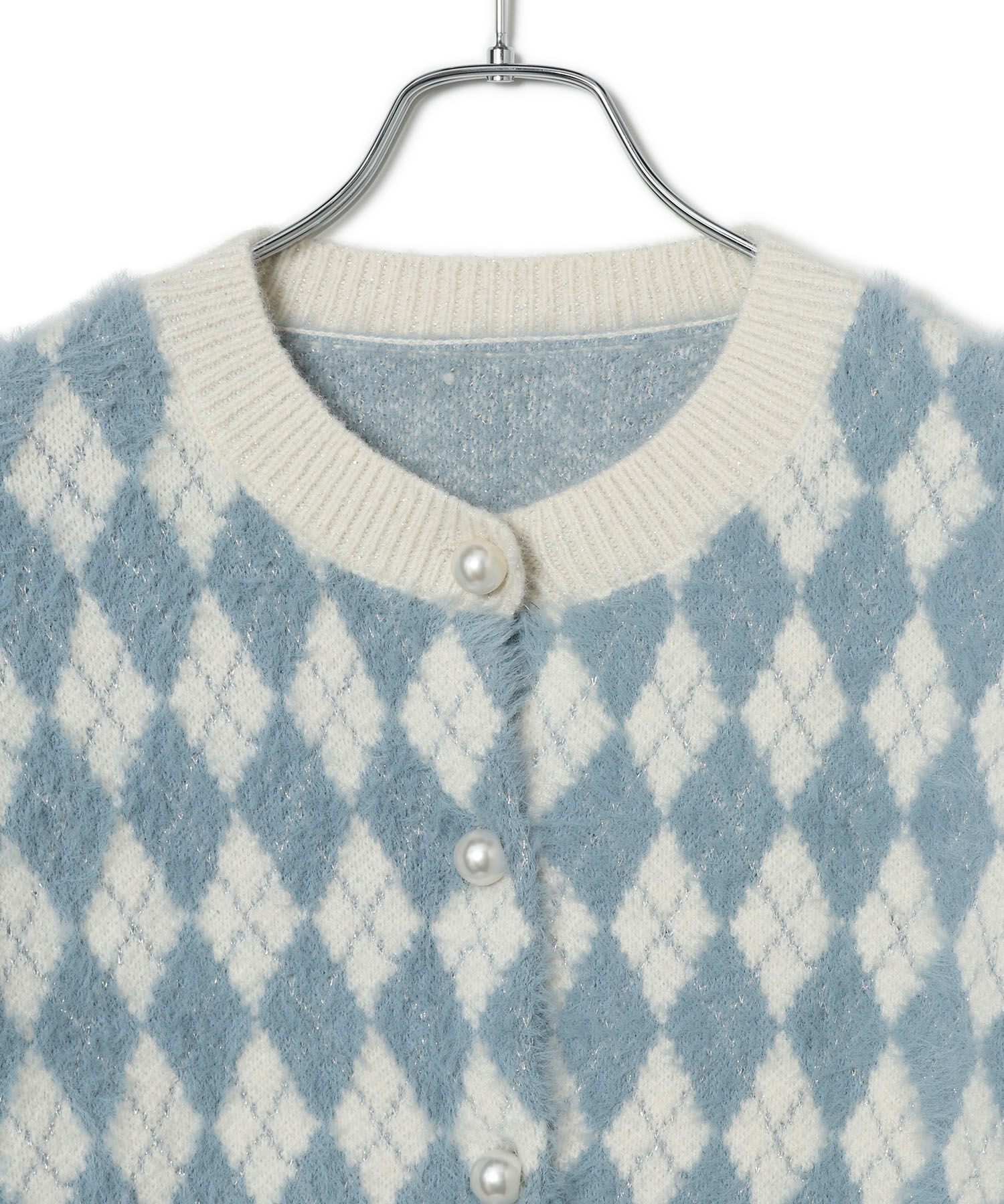 VIS「ミニアーガイル柄ビックパールボタンカーディガン」|カーディガン|
