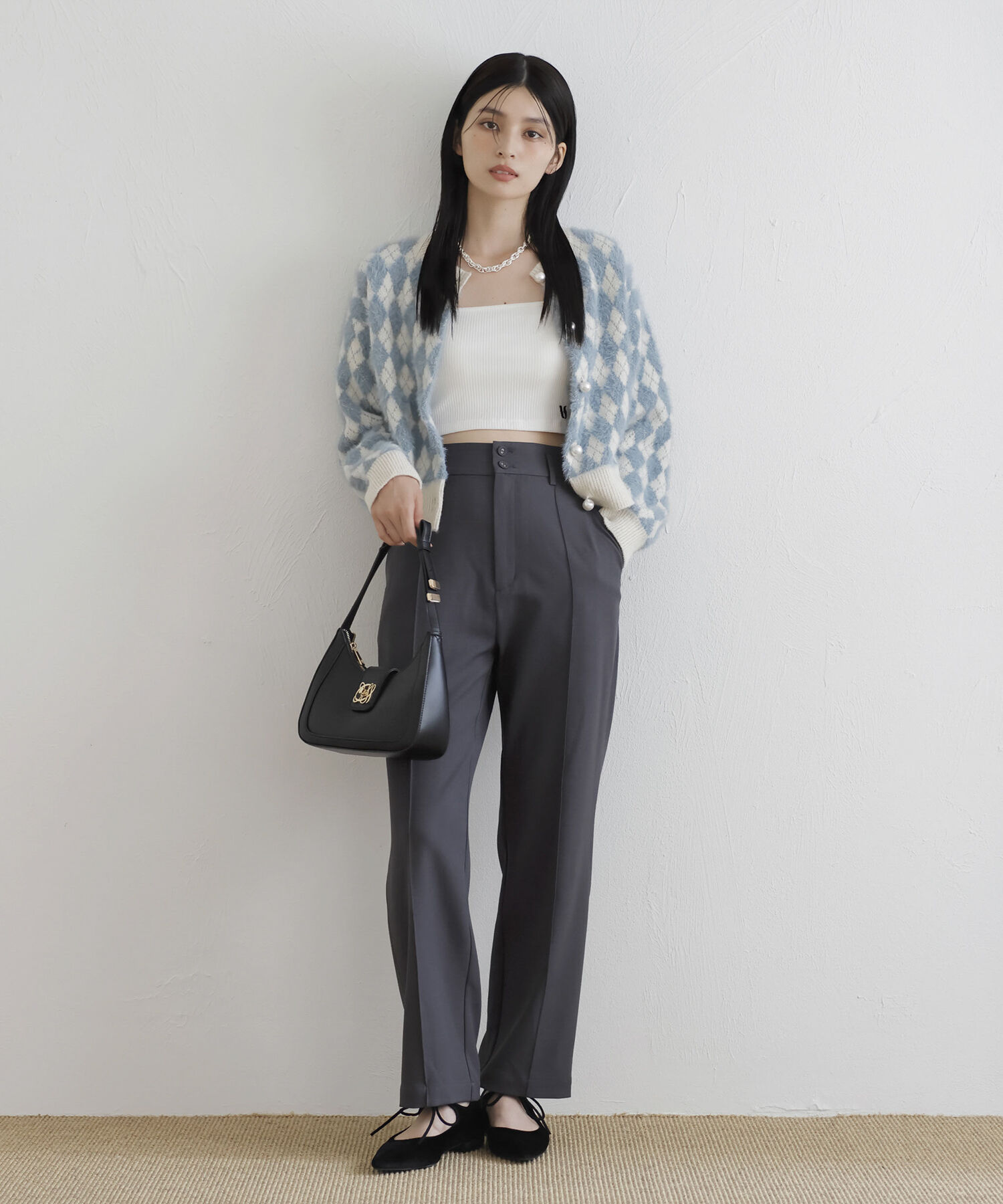 VIS「ミニアーガイル柄ビックパールボタンカーディガン」|カーディガン|