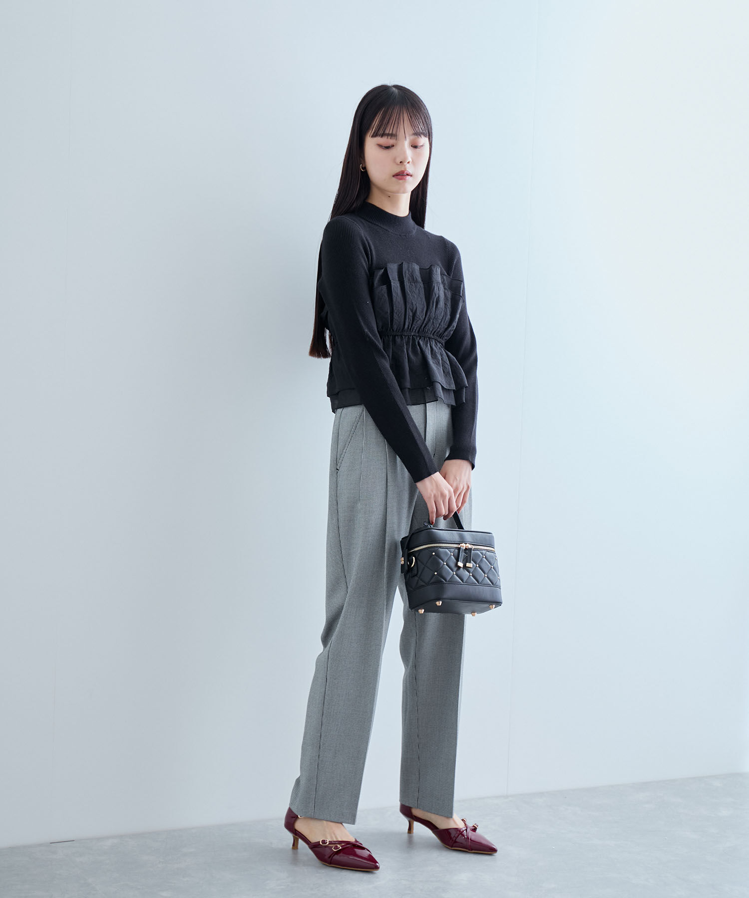 VIS「【美warm】ストレッチベルト付きハイウエストテーパードパンツ【アンチピリング/防シワ/洗える】」|チノ|