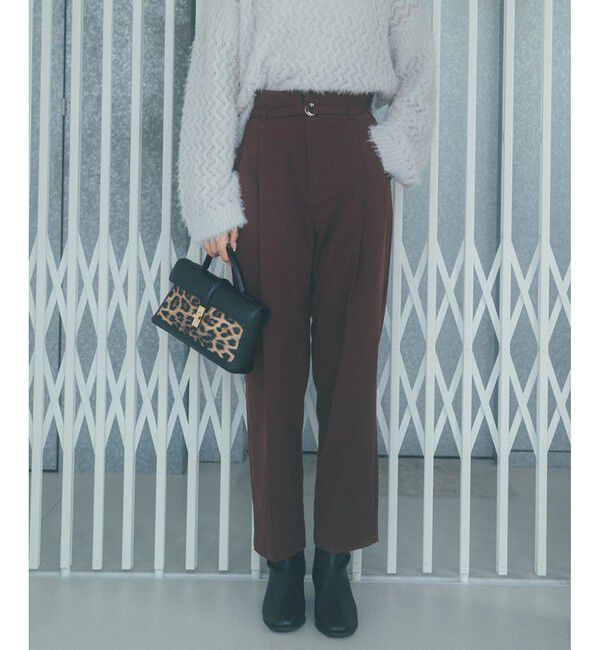 VIS「【美warm】ストレッチベルト付きハイウエストテーパードパンツ【アンチピリング/防シワ/洗える】」|チノ|コゲ茶サブ