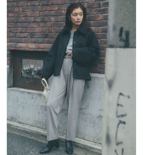 VIS「【美warm】ストレッチベルト付きハイウエストテーパードパンツ【アンチピリング/防シワ/洗える】」|チノ|