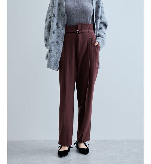 VIS「【美warm】ストレッチベルト付きハイウエストテーパードパンツ【アンチピリング/防シワ/洗える】」|チノ|