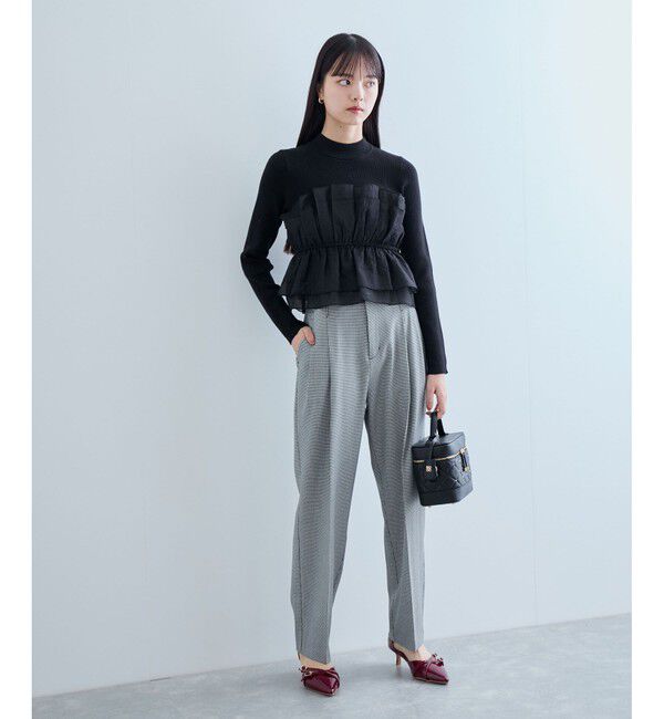 VIS「【美warm】ストレッチベルト付きハイウエストテーパードパンツ【アンチピリング/防シワ/洗える】」|チノ|