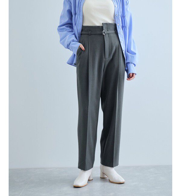 VIS「【美warm】ストレッチベルト付きハイウエストテーパードパンツ【アンチピリング/防シワ/洗える】」|チノ|