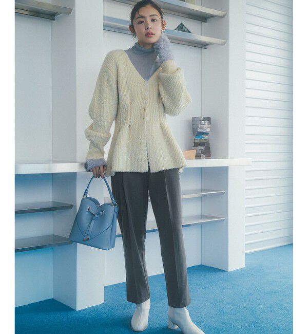 VIS「【美warm】ストレッチベルト付きハイウエストテーパードパンツ【アンチピリング/防シワ/洗える】」|チノ|