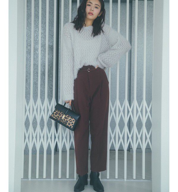 VIS「【美warm】ストレッチベルト付きハイウエストテーパードパンツ【アンチピリング/防シワ/洗える】」|チノ|