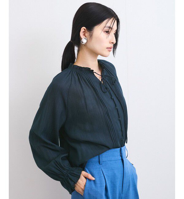 VIS「【洗える】ピンタックスタンドカラーフリルブラウス」|シャツ・ブラウス|