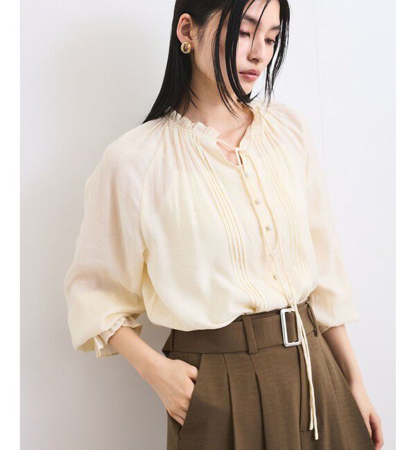 VIS「【洗える】ピンタックスタンドカラーフリルブラウス」|シャツ・ブラウス|オフサブ