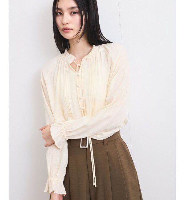 VIS「【洗える】ピンタックスタンドカラーフリルブラウス」|シャツ・ブラウス|