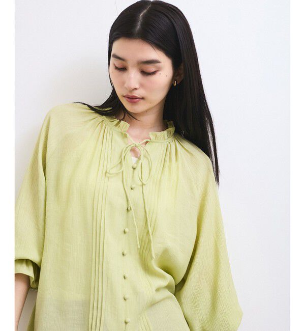 VIS「【洗える】ピンタックスタンドカラーフリルブラウス」|シャツ・ブラウス|