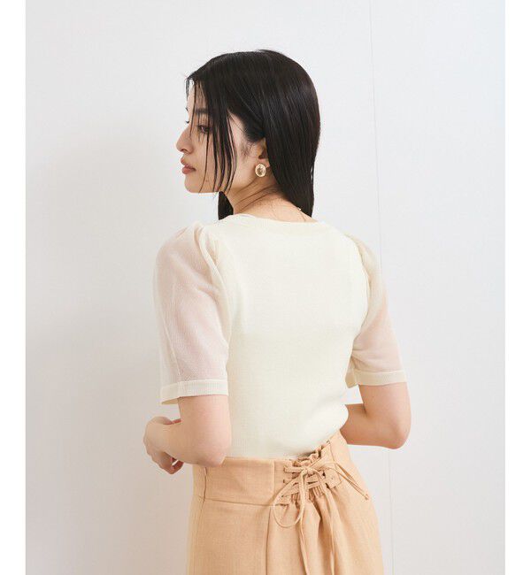VIS「【洗える】スクエアネックシアーハーフスリーブニット」|ニット・セーター|