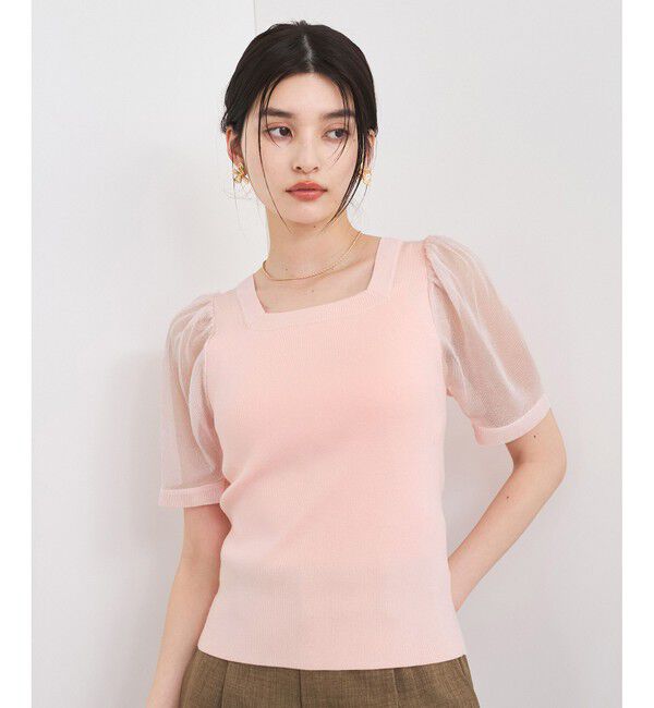 VIS「【洗える】スクエアネックシアーハーフスリーブニット」|ニット・セーター|