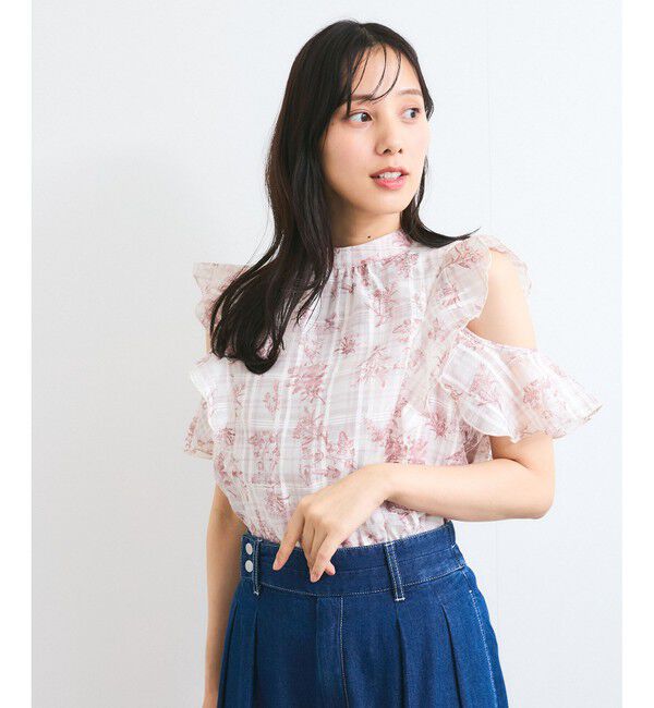 VIS「【洗える】2WAYショルダーシアーチェックブラウス」|シャツ・ブラウス|